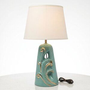 Vintage MCM Turquoise & Gold Ceramic 1950s Lamp | Mid-Century Atomic Retro